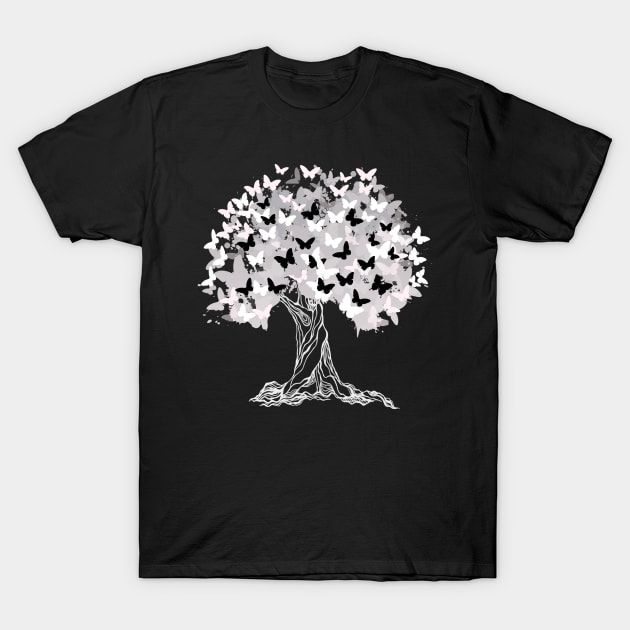 Tree With Gray Butterflies T-Shirt by Aliaksandr